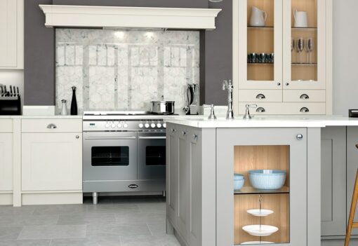 Burleigh painted Porcelain and Stone kitchen, Island, from Riley James Kitchens Stroud