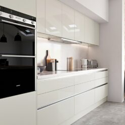 The Cerney Gloss Handleless Porcelain Cameo 1, from Riley James Kitchens Stroud