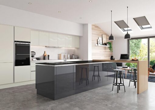 Cerney Gloss Handleless Porcelain and Graphite Main Shoot, from Riley James Kitchens Stroud