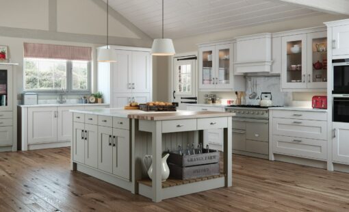 The Cherington-painted-stone-light-grey-kitchen-main - from Riley James Kitchens Stroud