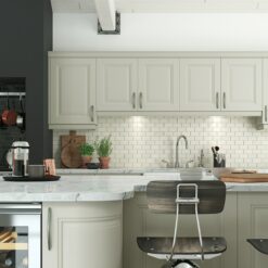 Hampton-painted-mussel-kitchen-island-cabinets from Riley James Kitchens Stroud