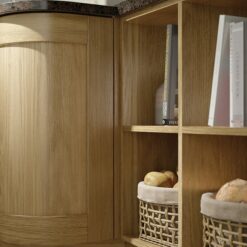 Malborough oak-kitchen-curved-cabinets-open-shelves - from Riley James Kitchens Stroud