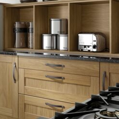 Malborough oak-kitchen-curved-drawers-open-shelves - from Riley James Kitchens Gloucestershire