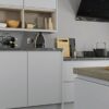 Siddington matte painted light grey kitchen units open shelf, from Riley James Kitchens Gloucestershire