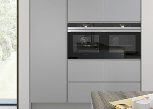 Siddington matte painted light grey kitchen wall unit 1, from Riley James Kitchens Stroud