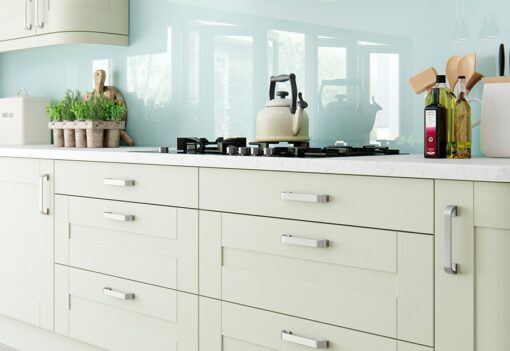 Tewkesbury shaker Kitchen - mussel kitchen cabinets, from Riley James Kitchens Stroud