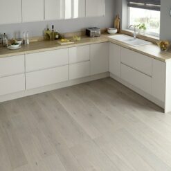 Tuscan Solid Wood Worktops, chalked oak, with Siddington Gloss Units - available from Riley James Kitchens Stroud