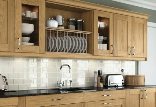 malborough-oak-kitchen-wall-units-plate-rack - from Riley James Kitchens Stroud