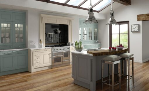 The Hampton Painted Shaker Kitchen in Powder Blue, Ivory and Dust Grey , from Riley James Kitchens Gloucestershire