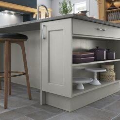 The Woodchester Kitchen - Light Oak and painted Stone kitchen cabinets, Island Open Shelf - from Riley James Kitchens Stroud