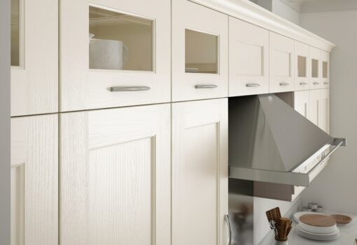 The Woodchester Kitchen - Ivory kitchen cabinets, glazed wall units - from Riley James Kitchens Stroud