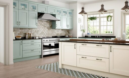 The Woodchester Kitchen - Ivory and powder blue kitchen, from Riley James Kitchens Stroud