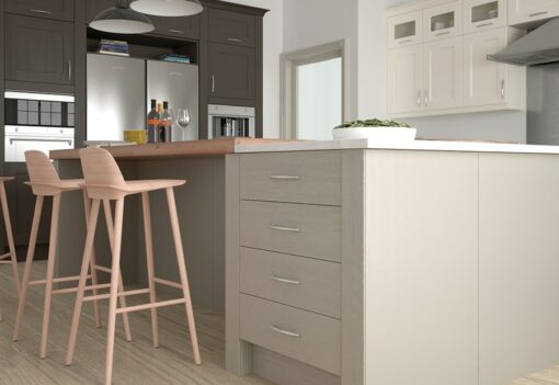 The Woodchester Kitchen - Ivory Stone and Lava kitchen island, from Riley James Kitchens Stroud