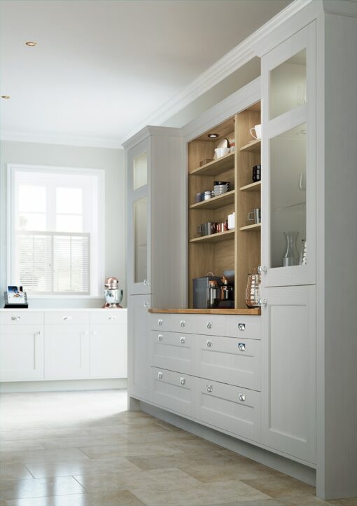 The Woodchester Kitchen - painted Mussel kitchen cabinets, Dresser Unit - from Riley James Kitchens Stroud