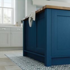 The Woodchester Kitchen - Parisian Blue and Mussel Painted kitchen cabinets, Island End Panel - from Riley James Kitchens Stroud