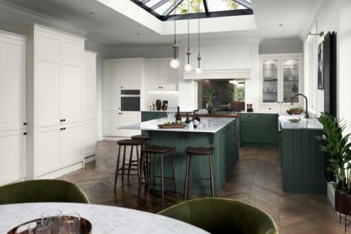 Clifden Heritage Green and Porcelain Main Shot - from Kitchen Stori, available at Riley James Kitchens Gloucestershire