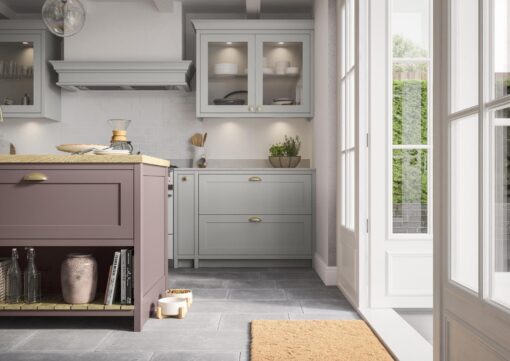 Clifden Vintage Pink and Light Grey, Cameo 3 - from Kitchen Stori, available at Riley James Kitchens Stroud