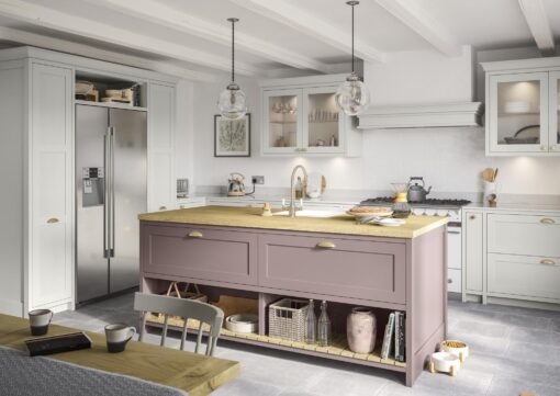Clifden Vintage Pink and Light Grey, Main Shot - from Kitchen Stori, available at Riley James Kitchens Stroud