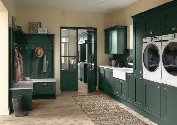 Ellesmere Shaker Kitchen, Heritage Green Cameo 2 - from Kitchen Stori, available at Riley James Kitchens