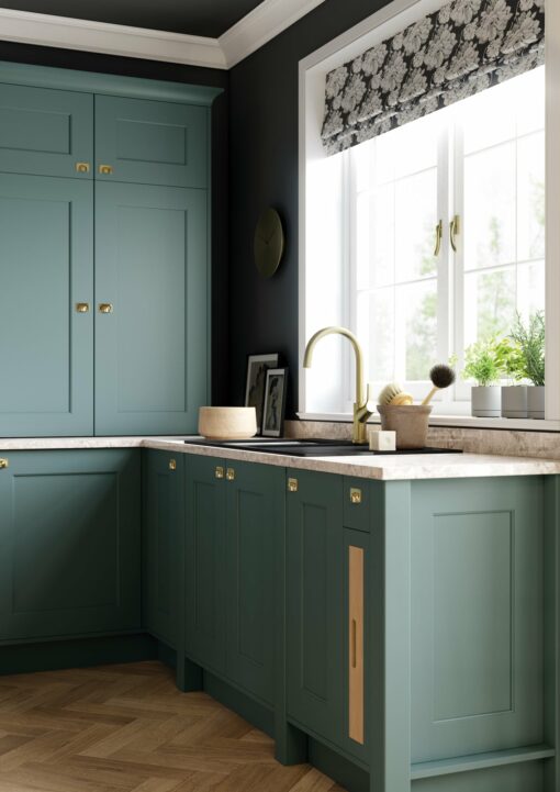 Florence Shaker in Deep Heather and Viridian, Cameo 4 - from Kitchen Stori, available at Riley James Kitchens Stroud