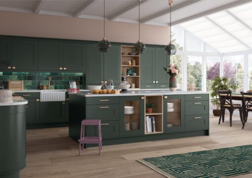 Georgia Shaker Kitchen, Deep Forest Main Shot - from Kitchen Stori, available at Riley James Kitchens Gloucestershire