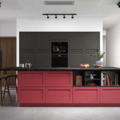 Harborne Graphite and CMS Chicory Red Main Shot - from Kitchen Stori, available at Riley James Kitchens Stroud