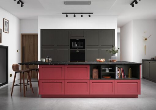 Harborne Graphite and CMS Chicory Red Main Shot - from Kitchen Stori, available at Riley James Kitchens Stroud