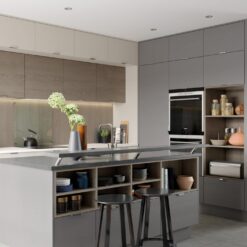 Tavola Slab Kitchen, Shell and Dust Grey Cameo 3 - from Kitchen Stori, available at Riley James Kitchens Gloucestershire