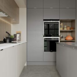 Tavola Slab Kitchen, Shell and Dust Grey Cameo 4 - from Kitchen Stori, available at Riley James Kitchens Gloucestershire