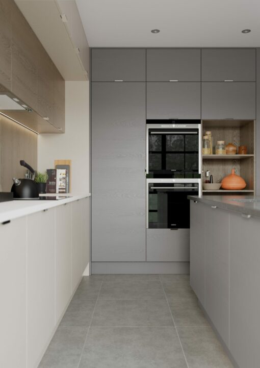Tavola Slab Kitchen, Shell and Dust Grey Cameo 4 - from Kitchen Stori, available at Riley James Kitchens Gloucestershire
