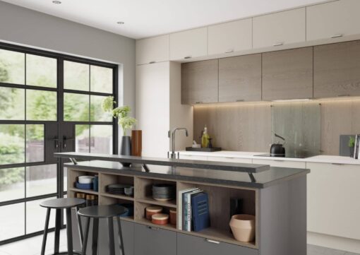 Tavola Slab Kitchen, Shell and Dust Grey Cameo 5 - from Kitchen Stori, available at Riley James Kitchens Gloucestershire