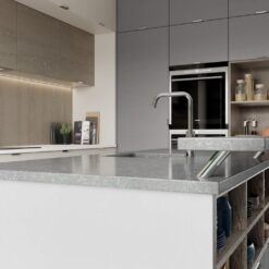 Tavola Slab Kitchen, Shell and Dust Grey Cameo 6 - from Kitchen Stori, available at Riley James Kitchens Gloucestershire