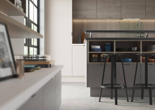 Tavola Slab Kitchen, Shell and Dust Grey Cameo 7 - from Kitchen Stori, available at Riley James Kitchens Gloucestershire