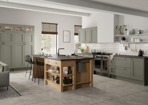 Wakefield Cardamom and Light Oak, Main Shot - from Kitchen Stori, available at Riley James Kitchens Stroud