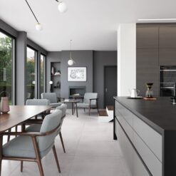 Zola Slab Gloss, Dust Grey and Tavola Carbon Cameo 1 - from Kitchen Stori, available from Riley James Kitchens Gloucestershire