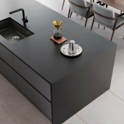 Zola Slab Gloss, Dust Grey and Tavola Carbon Cameo 5 - from Kitchen Stori, available from Riley James Kitchens Gloucestershire