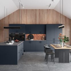 Zola Slab Matte in Slate Blue, Main Shot - from Kitchen Stori, available at Riley James Kitchens Stroud