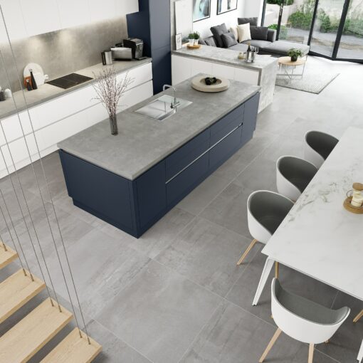 Zola Slab Soft-Matte, Indigo and White Cameo 1 - from Kitchen Stori, available at Riley James Kitchens Stroud