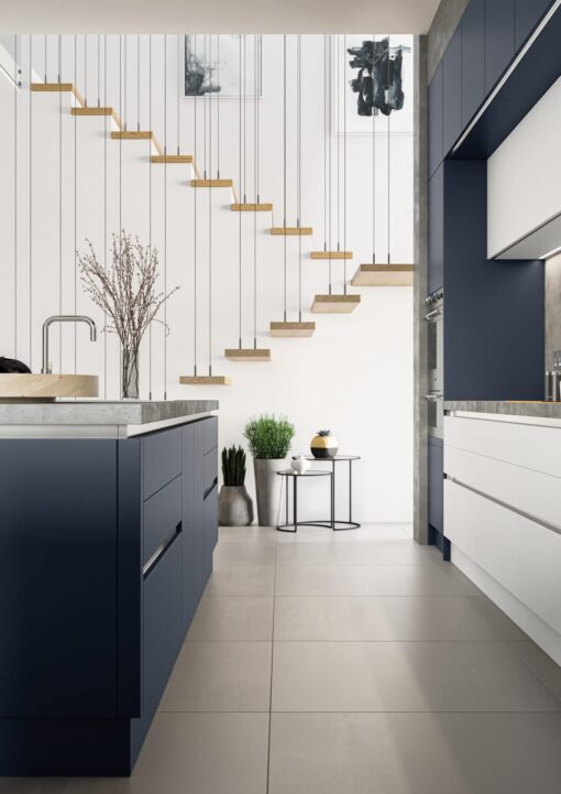 Zola Slab Soft-Matte, Indigo and White Cameo 2 - from Kitchen Stori, available at Riley James Kitchens Stroud