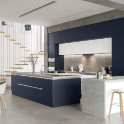 Zola Slab Soft-Matte, Indigo and White Main Shot - from Kitchen Stori, available at Riley James Kitchens Stroud