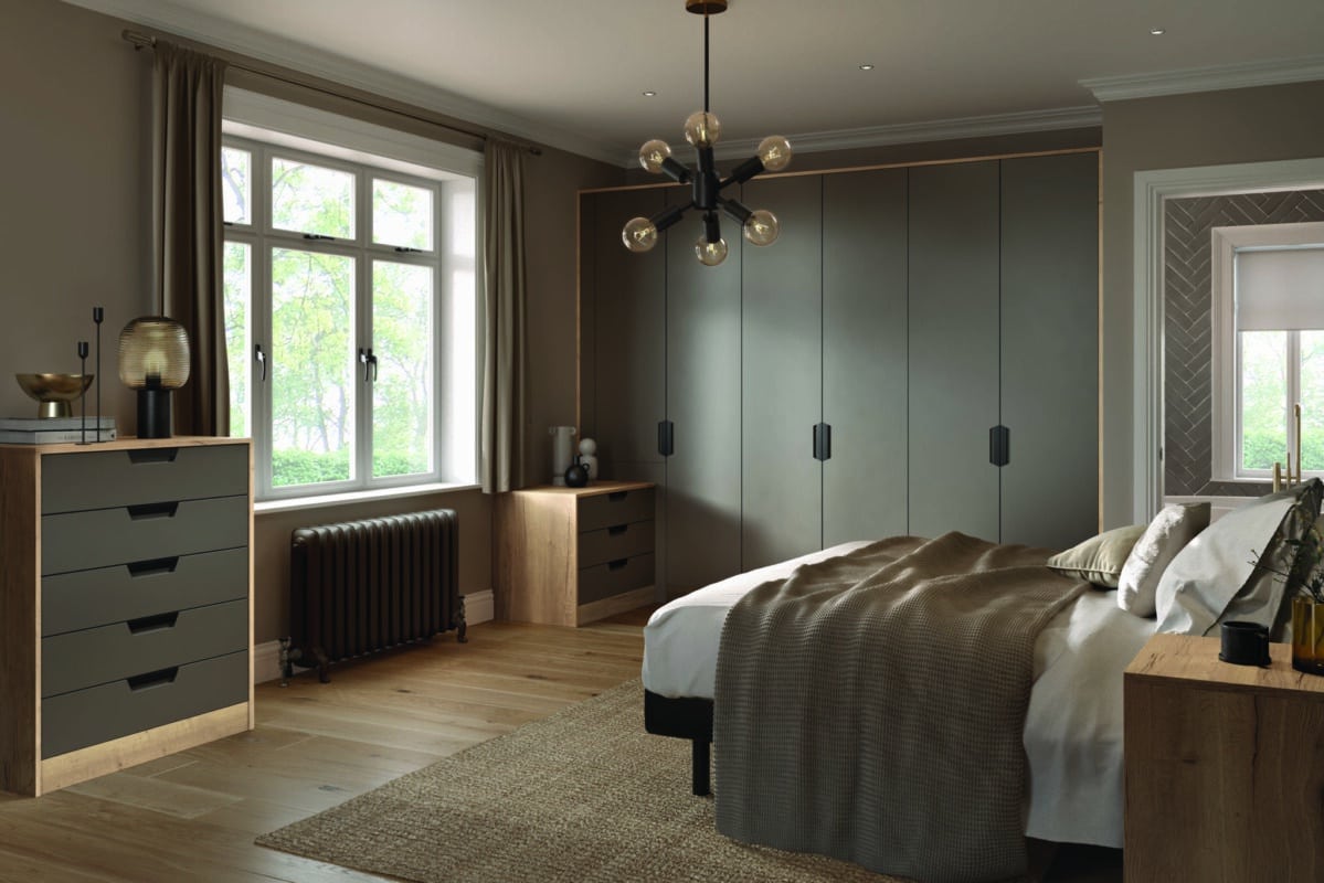 Bella Matt Taupe and Halifax Oak - available from Riley James Bedrooms