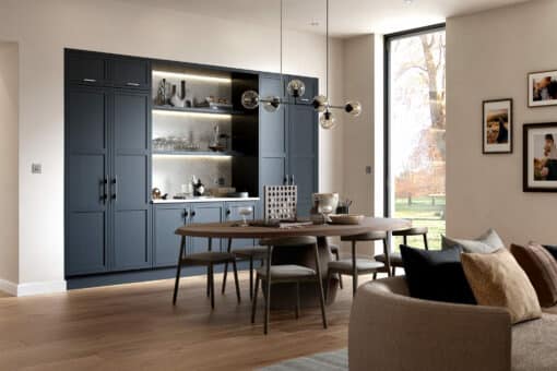 Arrington Inframe Shaker kitchen, Shell and Slate Blue Cameo 6, a Kitchen Stori kitchen available from Riley James Kitchens Stroud