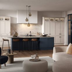 Arrington Inframe Kitchen, Shell and Slate Blue Main Shot, a Kitchen Stori kitchen available from Riley James Kitchens Stroud