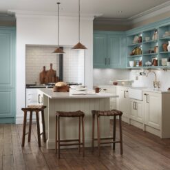 Jacobsen Taupe Grey and Light Teal Main Shot - a Kitchen Stori kitchen, available from Riley James Kitchens, Stroud